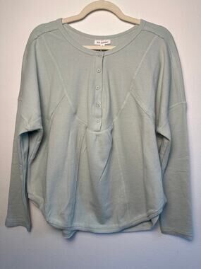 NWT Blu Pepper Cozy Sage Mint Green Oversized Waffle Knit Henley Thermal